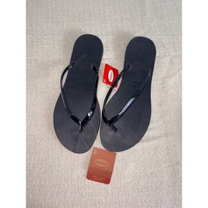 Havaianas Slim Flip Flops Women 11/12 Black NEW Rubber Thong Sandal 4135102